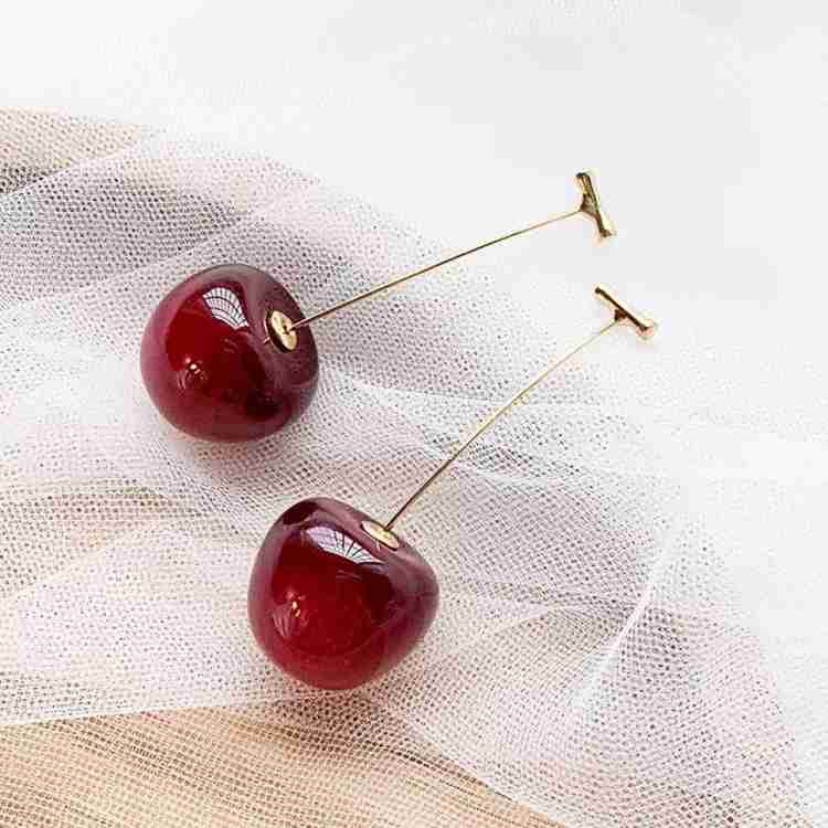 Glass Cherry Needle Thread Earrings