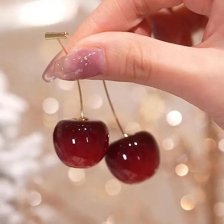 Glass Cherry Needle Thread Earrings