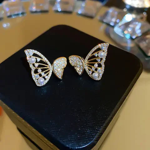 Korean Stone Studded Butterfly Earrings