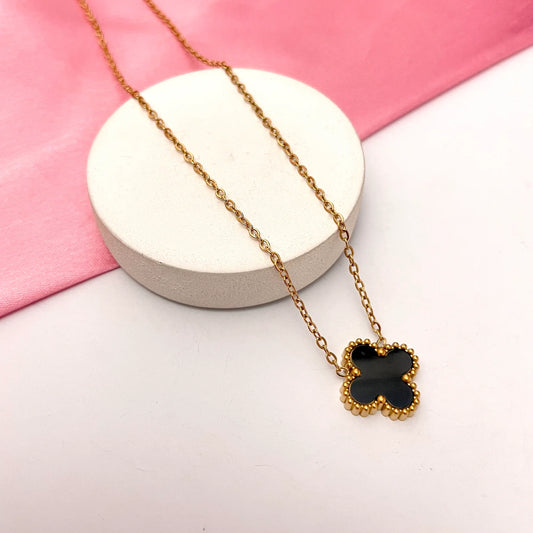 Adjustable Stainless Steel Black Clover Pendant Korean Necklace | Perfect For Dailywear