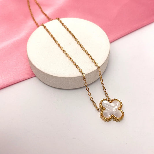 Adjustable Stainless Steel White Clover Pendant Korean Necklace | Perfect For Dailywear