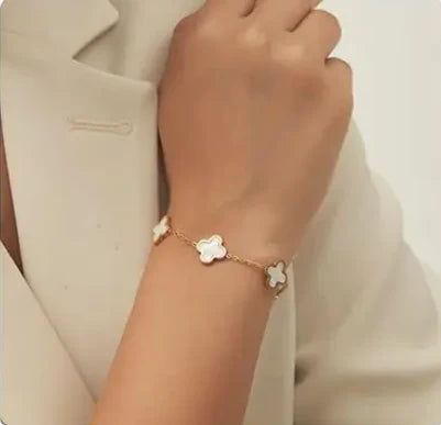 Adjustable White Clover Designed Stainless Steel Korean Stylish Bracelet